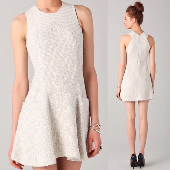 Theyskens' Theory Dystie Feckle Mini Dress 4 Ivory Boucle Tweed Fit And Flare - Picture 1 of 15